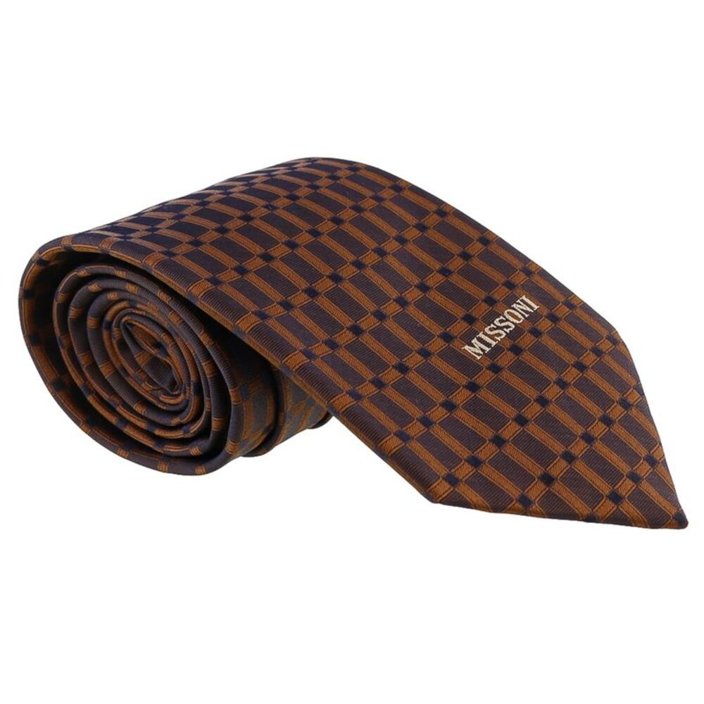Missoni Grid  Brown Woven 100% Silk Tie